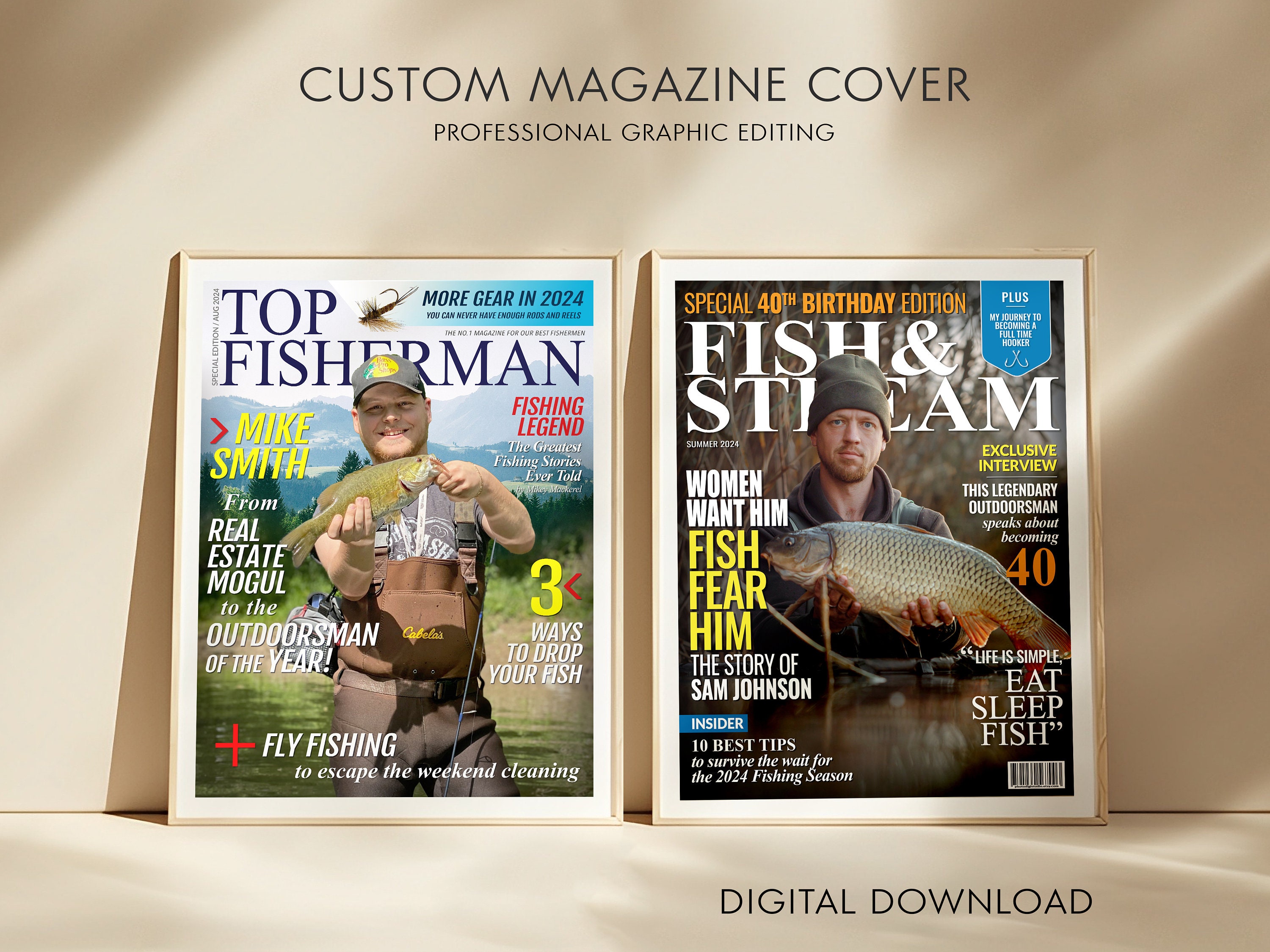 Custom Fishing Magazine Cover Personalized Fishing Gifts for Men