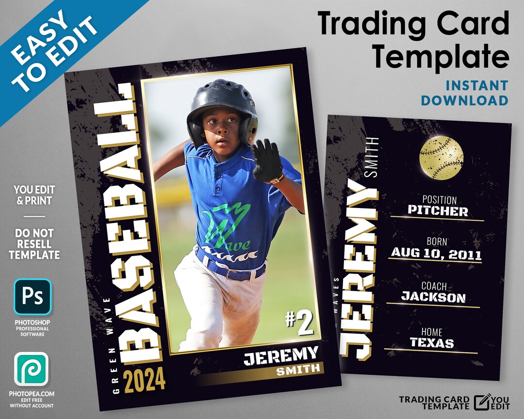 Baseball Cards Template Trading Card Template PSD Grunge and Etsy