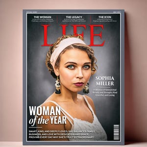 Frau des Jahres Custom Life Magazine Cover, Valentinstag Geschenk für Sie, Portrait Geburtstagsgeschenk für Frau, Einzigartiges Geburtstagsgeschenk für Frauen