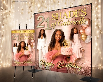 Custom Photo Backdrop 21st Birthday Decorations for Her, Shades of Pink Party Theme All Ages, Custom Sweet 16 Backdrop Birthday Welcome Sign