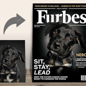 Custom Furbes Dog Magazine Cover — Dog photo turned into a Furbes “Sit, Stay, Lead” magazine cover.