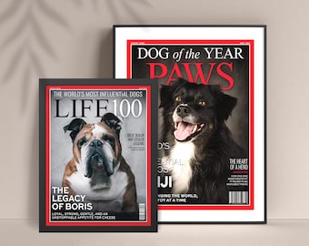 Custom Pet Magazine Cover Dog Lover Gift, Personalized Dog Birthday Gift, Pet Portrait Dog Memorial Gift, Cat Lovers Gifts Life Paws Poster