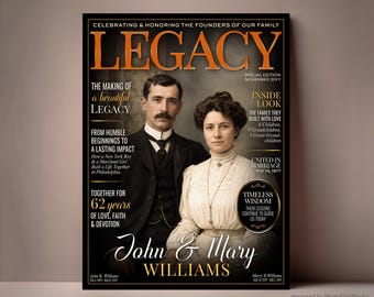 Personalized Family Legacy Magazine Cover Poster, Memorial Tribute to Family Founders, Custom Ancestor Keepsake Print, Family Tribute Poster