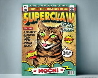 Gepersonaliseerde stripboekcover met dierenportret, cadeau voor hondenpapa, cadeau-ideeën voor kattenmoeders, kerstcadeau voor huisdierouders, grappig cartoonportret van een hond