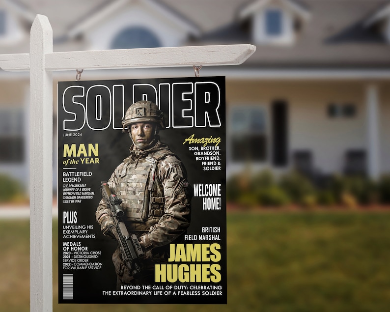 Army Gift Soldier Custom Magazine Cover, Personalized Military Portrait, Army Retirement Gift for Navy Marine Air Force, Army Gift for Him image 6