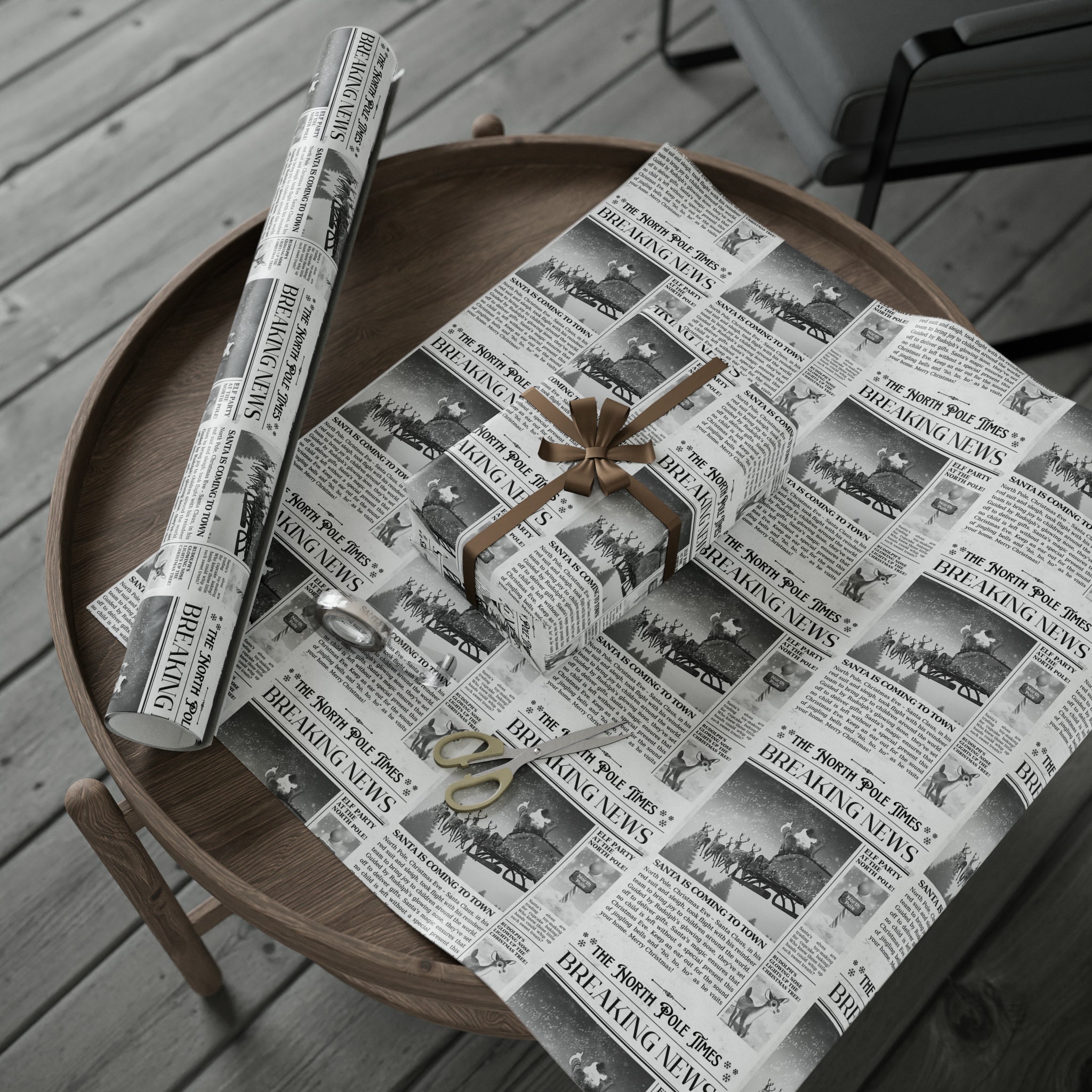 Christmas Wrapping Paper, Cute Newspaper Wrapping Paper Santa