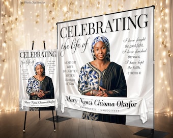 Custom White Minimalist Funeral Backdrop with Photo, Memorial Welcome Sign Personalized Celebration of Life Banner, In Loving Memory Repass