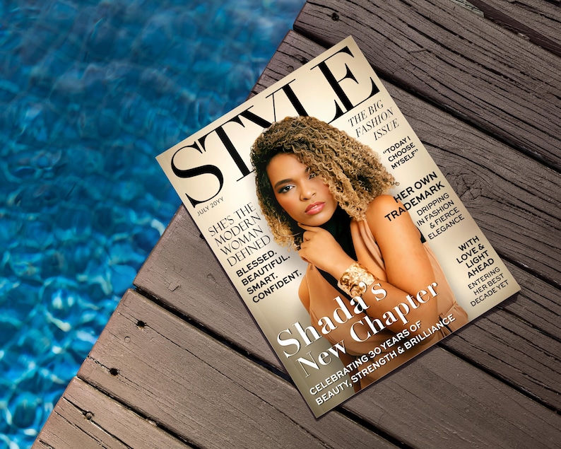 Personalized birthday magazine cover displayed outdoors as a unique photo gift for women