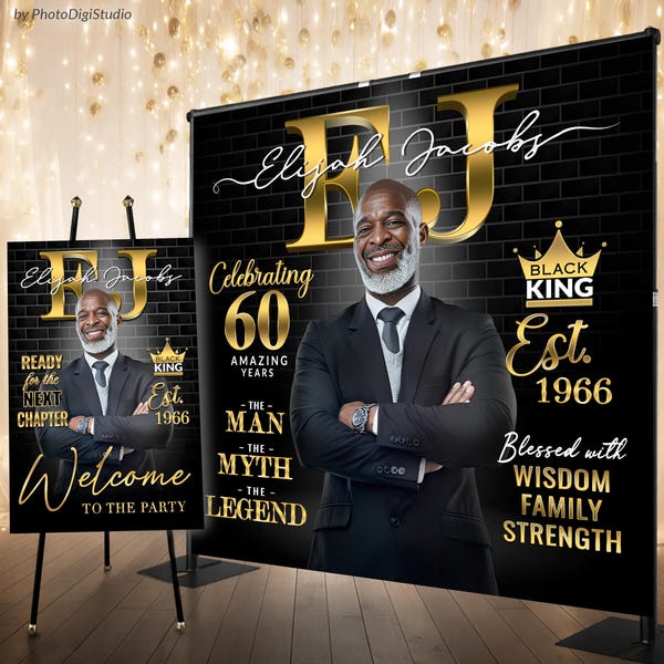 Custom Backdrop for Men, 50th Birthday Banner with Photo, Man Myth Legend 60th Birthday Backdrop, Welcome Sign Personalized, Custom Tapestry