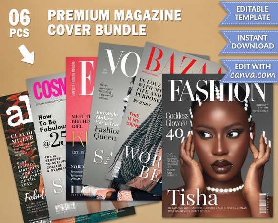 Fashion Magazine Cover Template Bundle, Custom Magazine Cover Fully Editable Template, All Events Personalized Gift, Canva Magazine Template Il_570xn