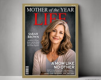Custom Magazine Cover Gift for Mom, Personalized Mothers Day Gift, Birthday Mom Gifts, Grandma Gift on Mothers Day Portrait, Mom of the Year