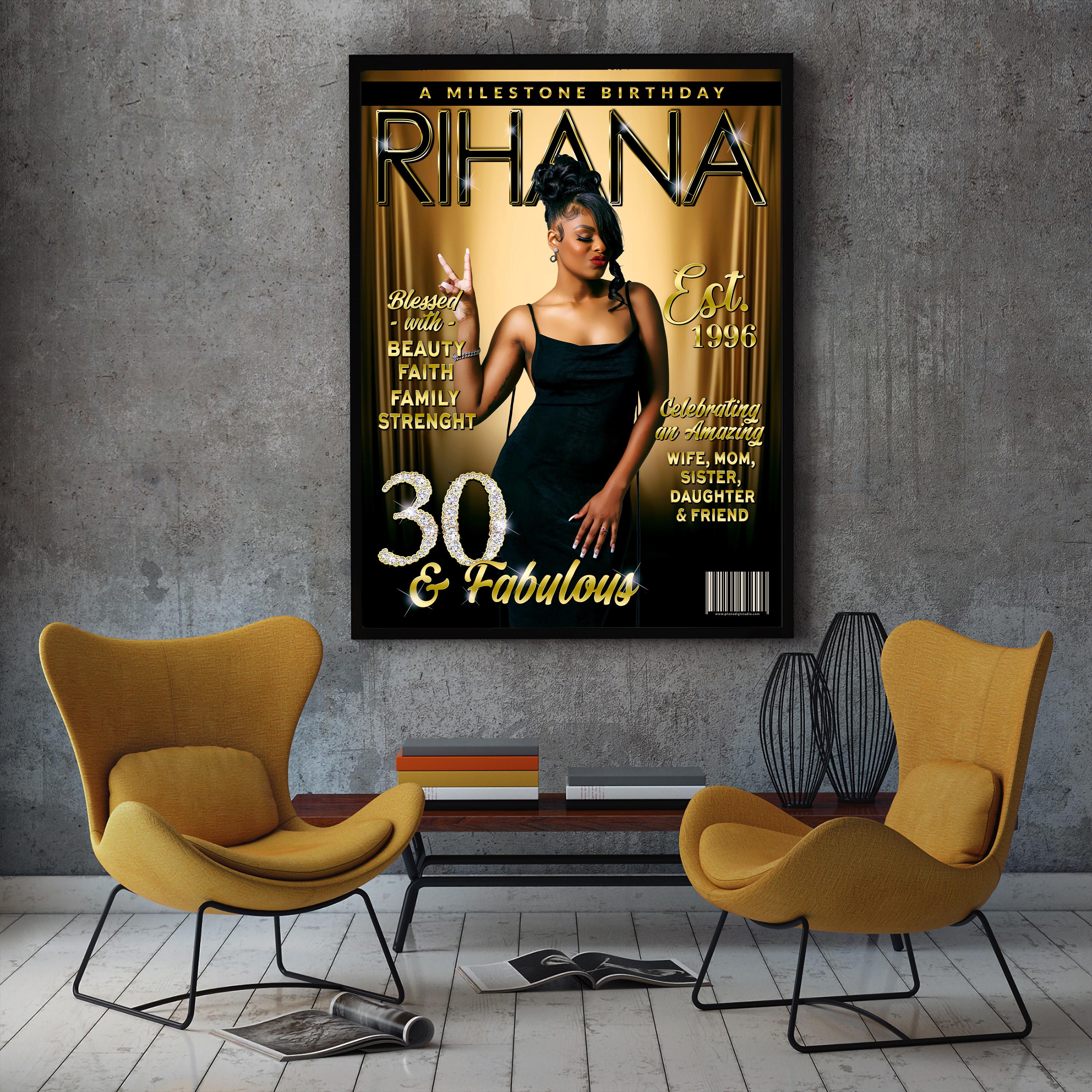 Customized Magazine Backdrop Custom Photo Backdrop for Women Luxury Black Gold Backdrop, Custom ...