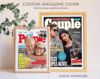 Couple of the Year Custom Magazine Cover, Custom Couple Anniversary Portrait, Unique Couples Gift for Wedding Anniversary, Personalized Gift