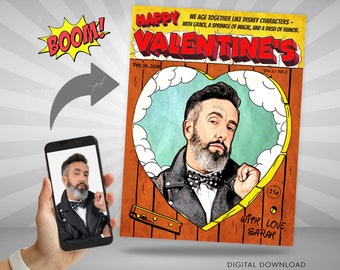 Retro Valentine Custom Comic Book Cover, Custom Portrait from Photo, Cartoon Portrait Unique Valentines Day Personalized Gifts for Him Her