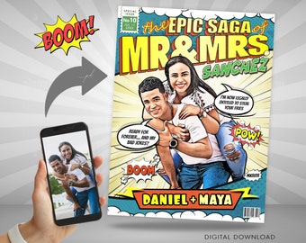 Fun Wedding Gifts for Couples, Custom Comic Book Cover, Mr and Mrs Couple Cartoon Portrait, Custom Newlywed Gift Funny Couple Comic Wedding