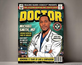 Custom Doctor Comic Book Cover Unique Retirement Gifts for Doctor, Personalized Doctor Gifts Physician Office Decor Doctor Appreciation Gift