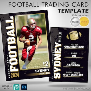 Football Card Template, Trading Card Template PSD, Grunge Gold or Silver Design, Sport Senior Night Football Gifts for Player, Team or Coach