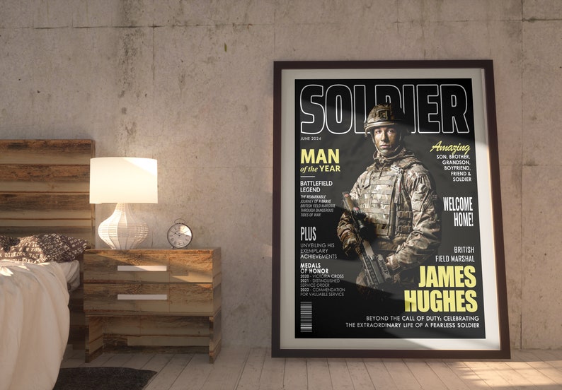 Army Gift Soldier Custom Magazine Cover, Personalized Military Portrait, Army Retirement Gift for Navy Marine Air Force, Army Gift for Him image 8