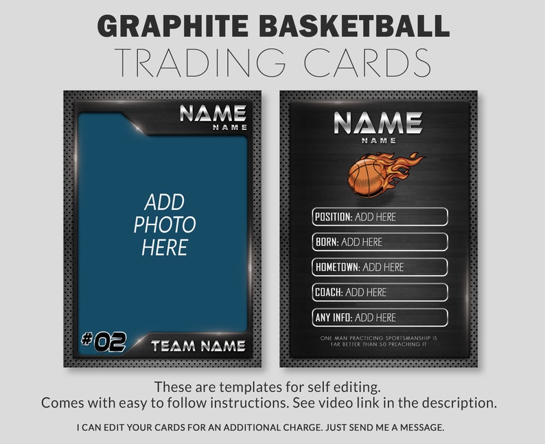 Basketball Trading Card Template Graphite Theme PSD Template Etsy Basketball Trading Card Template Graphite Theme PSD Template Etsy