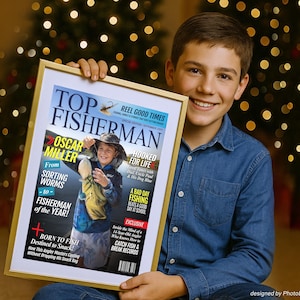 Custom Kids Fishing Magazine Cover, Fishing Gifts for Boys, Fun Fishing Gift for Son, Grandson, Young Angler, Personalized Fisherman Gift