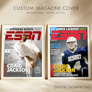 Personalized Sports Magazine Cover, Unique Birthday Gift for Sports Fan for all sports, Gift for Men Custom Portrait, Custom Sports Poster