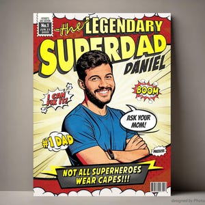 Super Dad Custom Comic-Buch-Plakat, personalisierte Vatertagsgeschenke von Sohn-Tochter, Spaß-Vater-Comic, erste Vatertagsgeschenke, Bonus-Vatergeschenke
