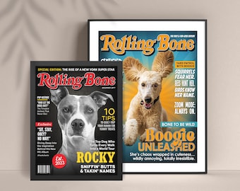 Custom Pet Portraits RollingBone Dog Magazine Poster Wall Art, Personalized Dog Dad Gifts, Cat Lovers Gifts, Dog Birthday Gifts Dog Dad Gift