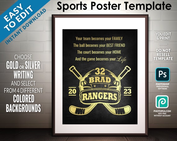 Hockey Poster TEMPLATE, Hockey Senior Night Gifts, Senior Gifts, Hockey Coach Gift, Hockey Senior 2023, Sports Senior Poster Template PSD Il_570xn