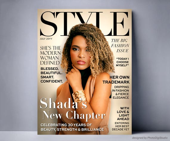 Fashion Custom Birthday Magazine Cover, Trendy Poster for Her, Birthday Portrait Personalized Gift for Women, Glamour Style Elle Bestie Gift