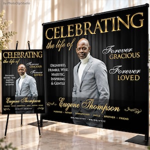 Custom Funeral Backdrop with Photo, Elegant Memorial Welcome Sign Personalized Celebration of Life Memorial Banner, In Loving Memory Repass