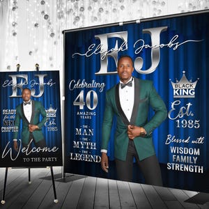 Elegant Birthday Backdrop for Men, Black King Custom Backdrop, Any Age Birthday Party Decorations, The Legend Royal Silver Birthday Banner