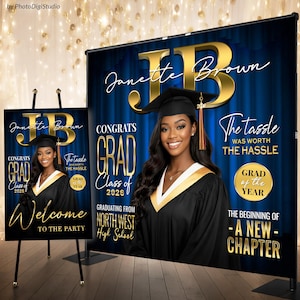 Custom Graduation Backdrop Class of 2026 Graduation Party Decor, Custom Photo Banner Graduation Welcome Sign, Senior Personalized Initials