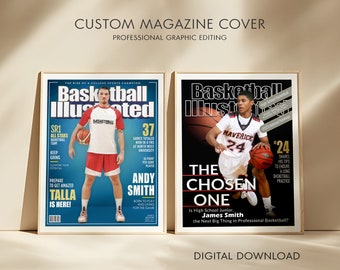 Custom Magazine Cover Sports Illustrated Personalized Basketball Gifts, Custom Basketball Poster Player Gift for Basketball Player Portrait