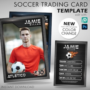 Soccer Trading Card Template Graphite Theme, PSD Template Fully Customizable, Boy Girl Soccer Card Template, Soccer Mom Sports Gifts Team