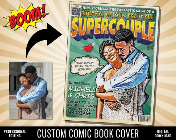 Anniversary Comic Book Cover, One Year Anniversary Gifts for Boyfriend, Wedding Engagement Gifts for Couple Unique, Cartoon Portrait Photo Il_570xn
