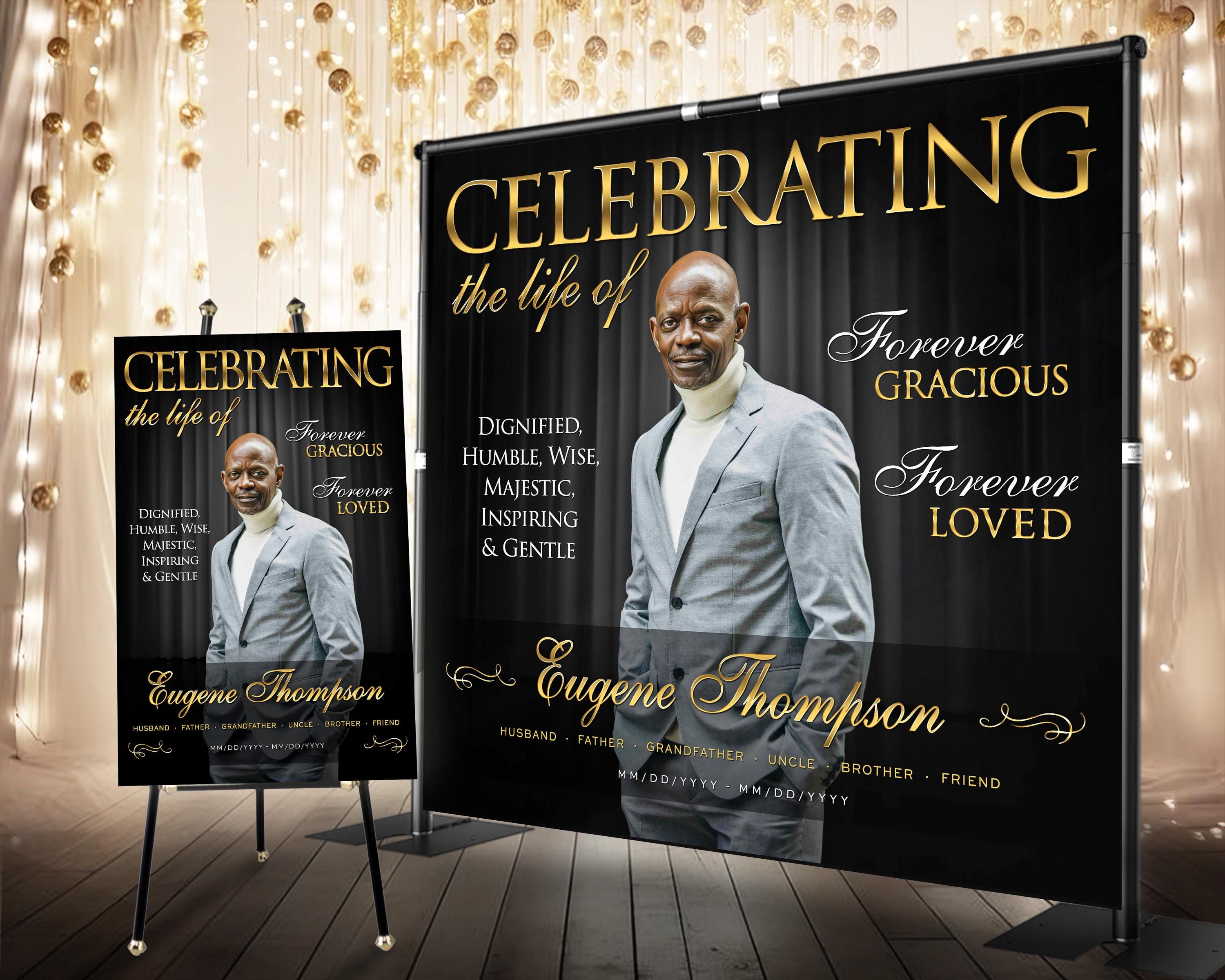 Funural Backdrop Celebration of Life Backdrop, Elegant Memorial Banner, Personalized in ...