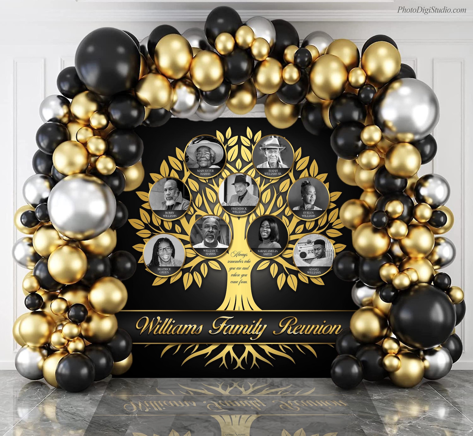 Family Reunion Backdrop With Photos, Family Tree Tapestry, Elegant ...
