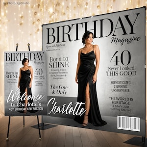 Fashion Magazine Backdrop with Photo, Custom Birthday Backdrop for Women, Magazine Photo Banner Tapestry, Personalized Birthday Welcome Sign