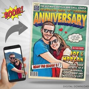 Custom Couple Portrait Anniversary Comic Book Cover Couple Gifts, Any Year Anniversary Gifts for Him or Her, Cartoon Portrait from Photo