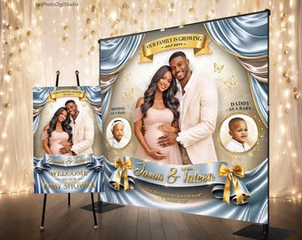 Custom Baby Shower Backdrop with Photo, Elegant Baby Shower Decor, Personalized Baby Shower Banner for Boy or Girl, Baby Shower Welcome Sign