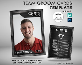 Custom Team Groom Cards, Graphite Groomsmen Trading Cards, Unique Groomsmen Proposal, Bachelor Party Favors, Wedding Trading Card Template