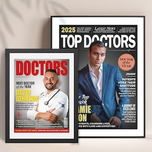 Personalized Doctor Gift Custom Magazine Cover, Doctor Portrait from Photo, Unique Gift for Special Doctors, Men and Women Gifts for Doctor