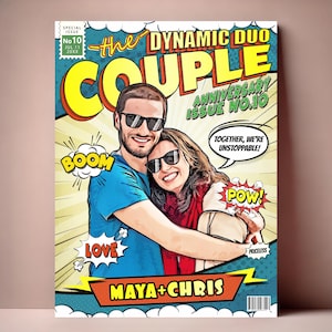 Capa de história em quadrinhos personalizada, retrato de casal personalizado a partir de foto, presentes de aniversário de casal, presentes personalizados de dia dos namorados para ele ou ela