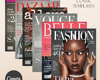 Fashion Magazine Cover Template Bundle, Women Birthday Magazine Template, Fully Editable Canva Templates, DIY Magazine Cover Poster Template