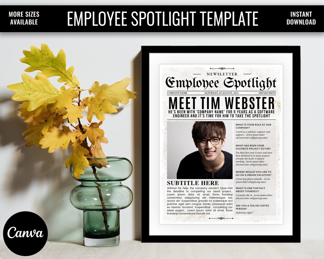 Employee Spotlight Newsletter Template Printable Employee of Etsy
