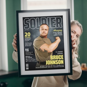 Army Gift Soldier Custom Magazine Cover, Personalized Military Portrait, Army Retirement Gift for Navy Marine Air Force, Army Gift for Him image 9