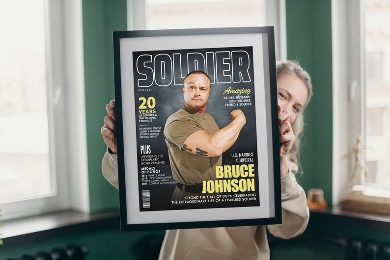 Army Gift Soldier Custom Magazine Cover, Personalized Military Portrait, Army Retirement Gift for Navy Marine Air Force, Army Gift for Him image 9