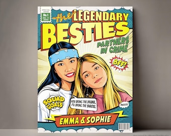 Bestie Gifts Custom Bestie Comic Book Cover Personalized Gifts for Best Friend, Bestie Birthday Card for Her, Sister Gift Funny BBF Portrait