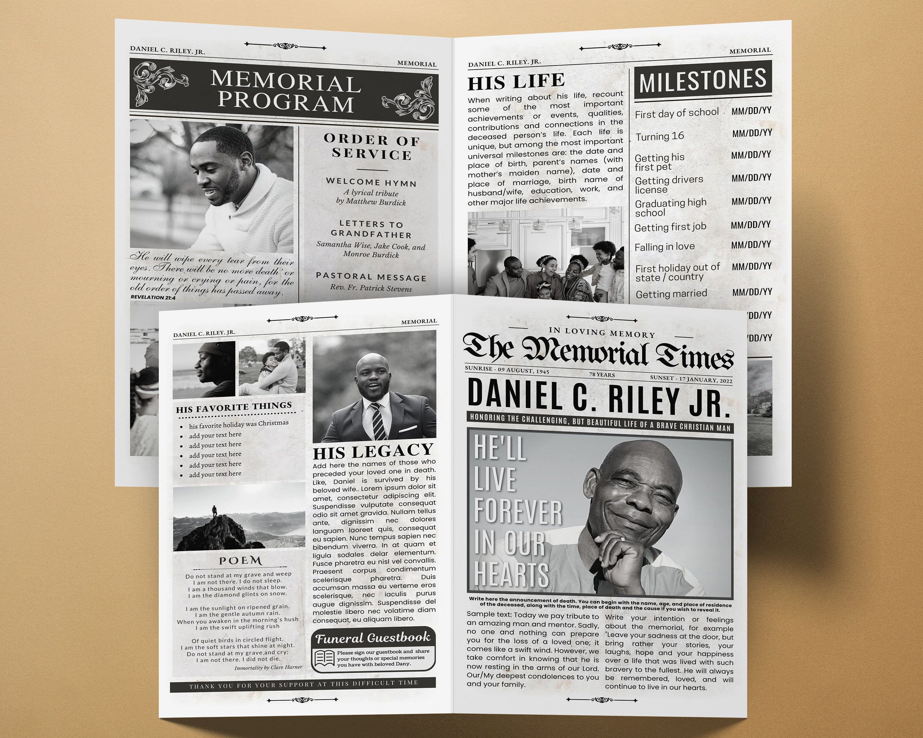 4-pages-funeral-program-template-for-women-or-men-folded-etsy-canada