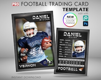 Pro Football Trading Card Template w. Stats & Color Variations, Football Stats Card Template PSD, Custom Football Gifts Football Team Gifts